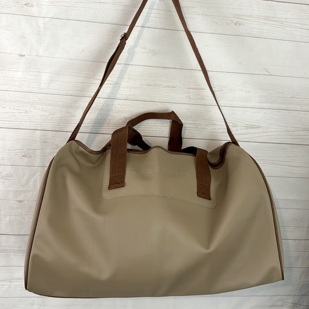 Vintage Lagerfeld Perfume Tan Duffle Travel Bag Weekend-Gym Bag Carry-on